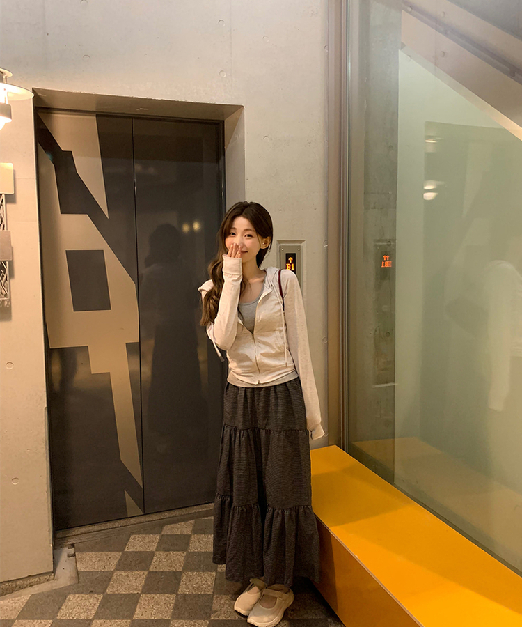 チェックティアードロングスカート BLACK