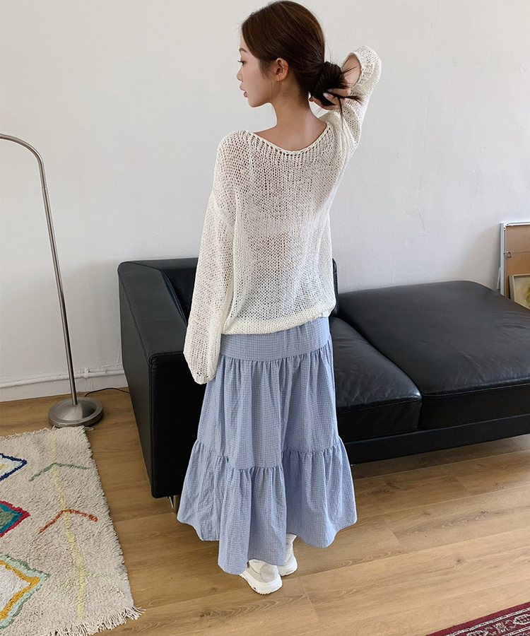 チェックティアードロングスカート SORA