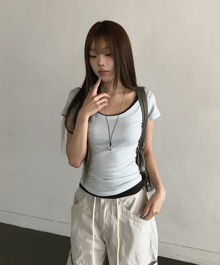 ベーシックスリムUネック半袖Tシャツ(7color) WHITE