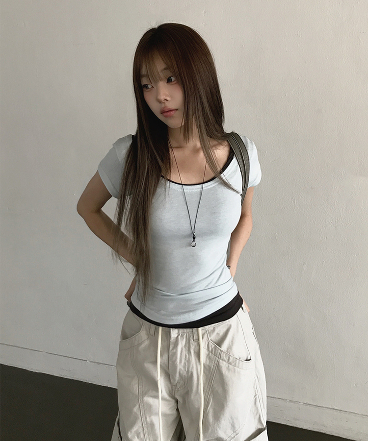 ベーシックスリムUネック半袖Tシャツ(7color) WHITE