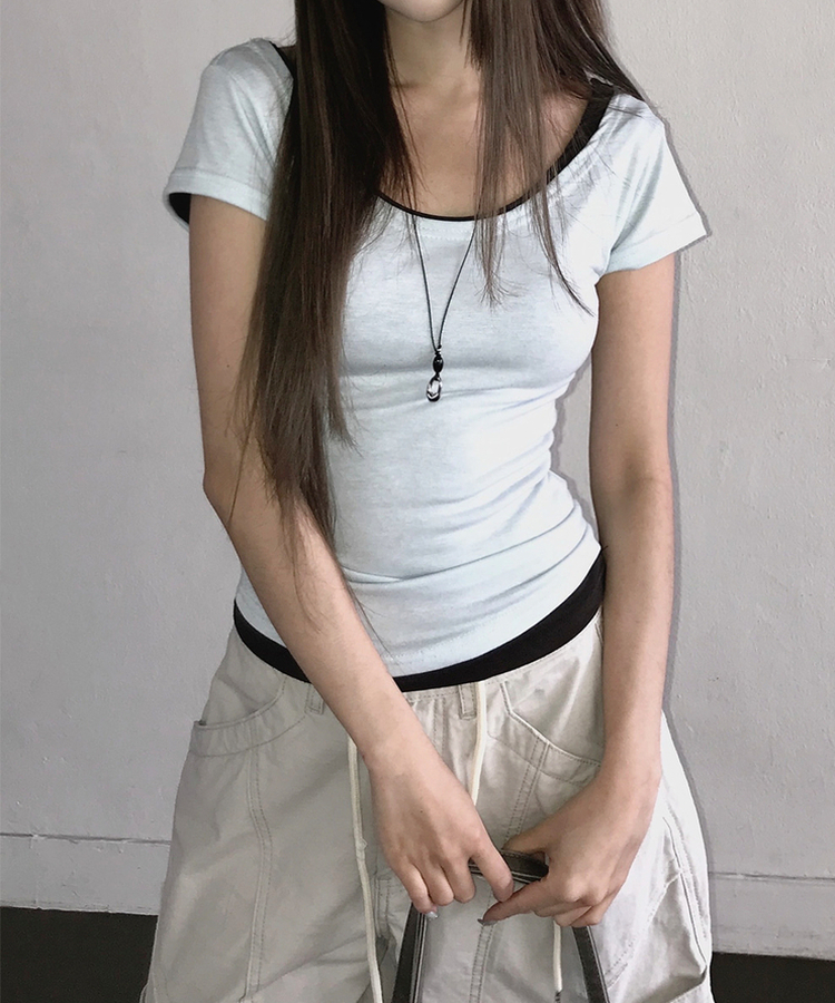 ベーシックスリムUネック半袖Tシャツ(7color) WHITE