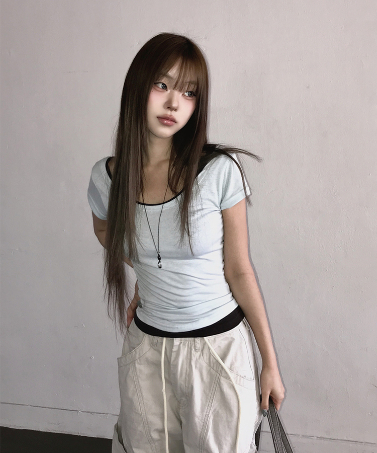 ベーシックスリムUネック半袖Tシャツ(7color) WHITE