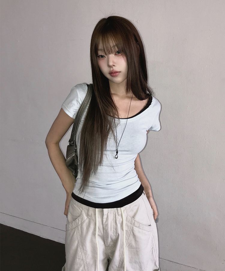 ベーシックスリムUネック半袖Tシャツ(7color) WHITE