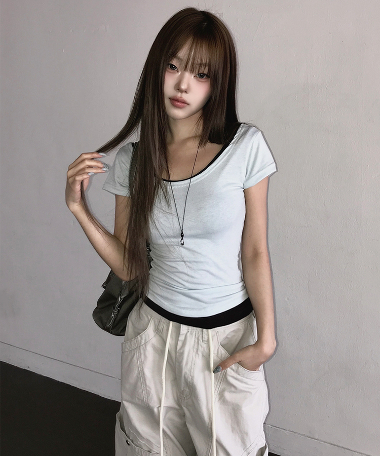 ベーシックスリムUネック半袖Tシャツ(7color) WHITE