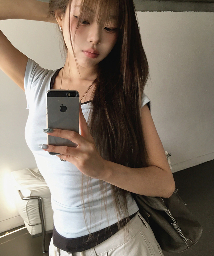 ベーシックスリムUネック半袖Tシャツ(7color) WHITE