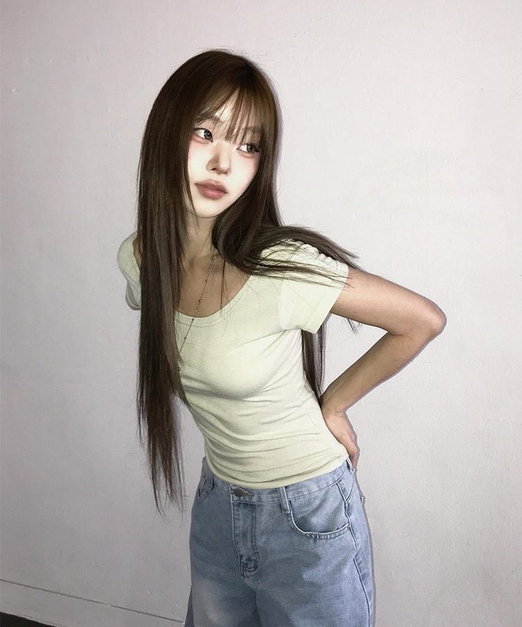 ベーシックスリムUネック半袖Tシャツ(7color) MINT