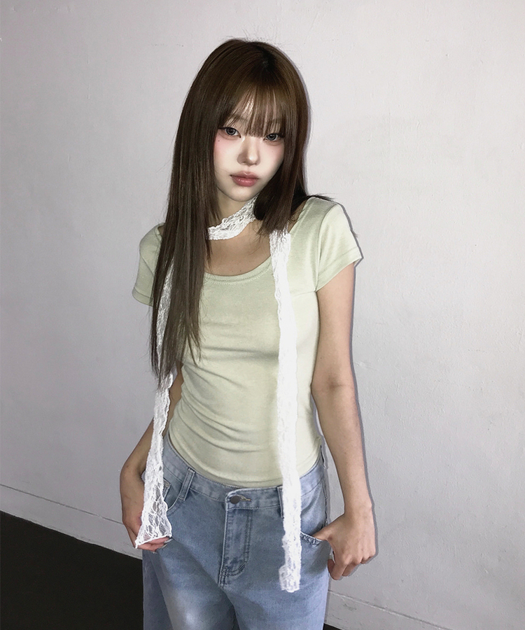 ベーシックスリムUネック半袖Tシャツ(7color) MINT