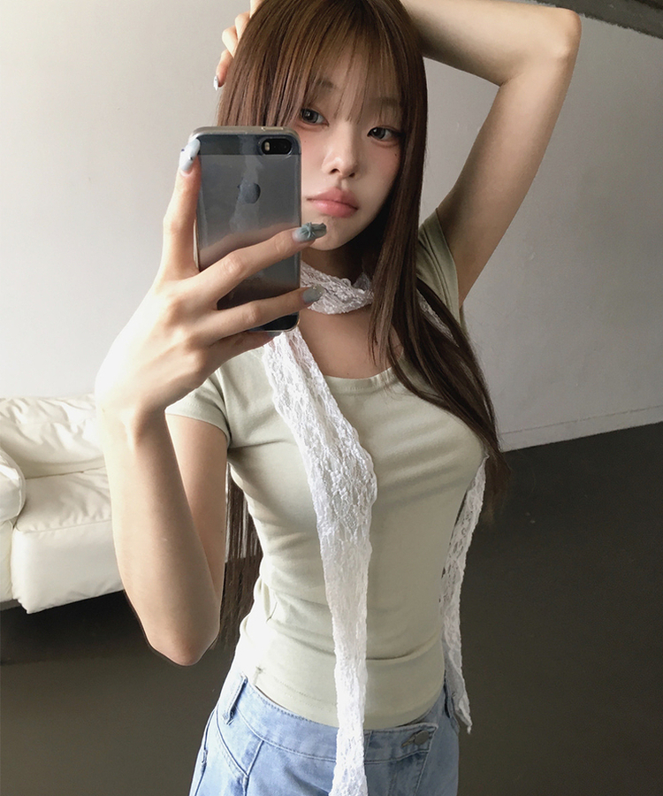 ベーシックスリムUネック半袖Tシャツ(7color) MINT