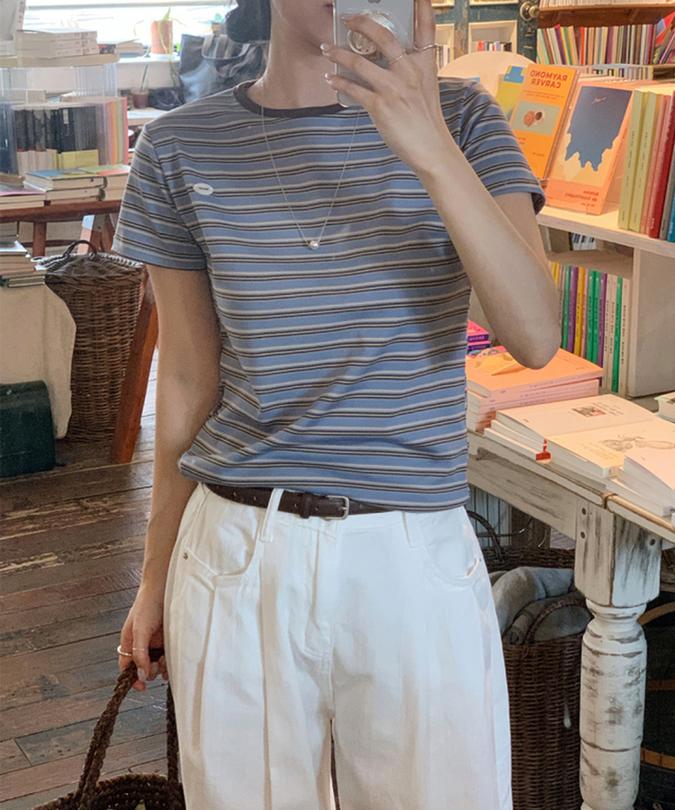 ストライプ半袖Tシャツ SKY BLUE