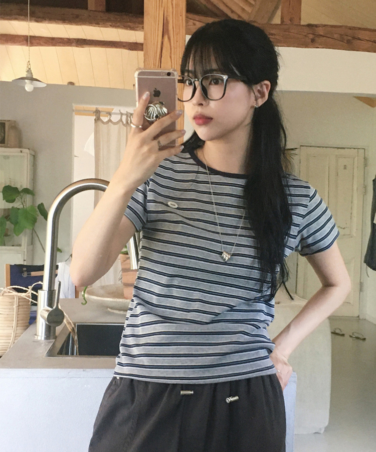 ストライプ半袖Tシャツ MELANGE