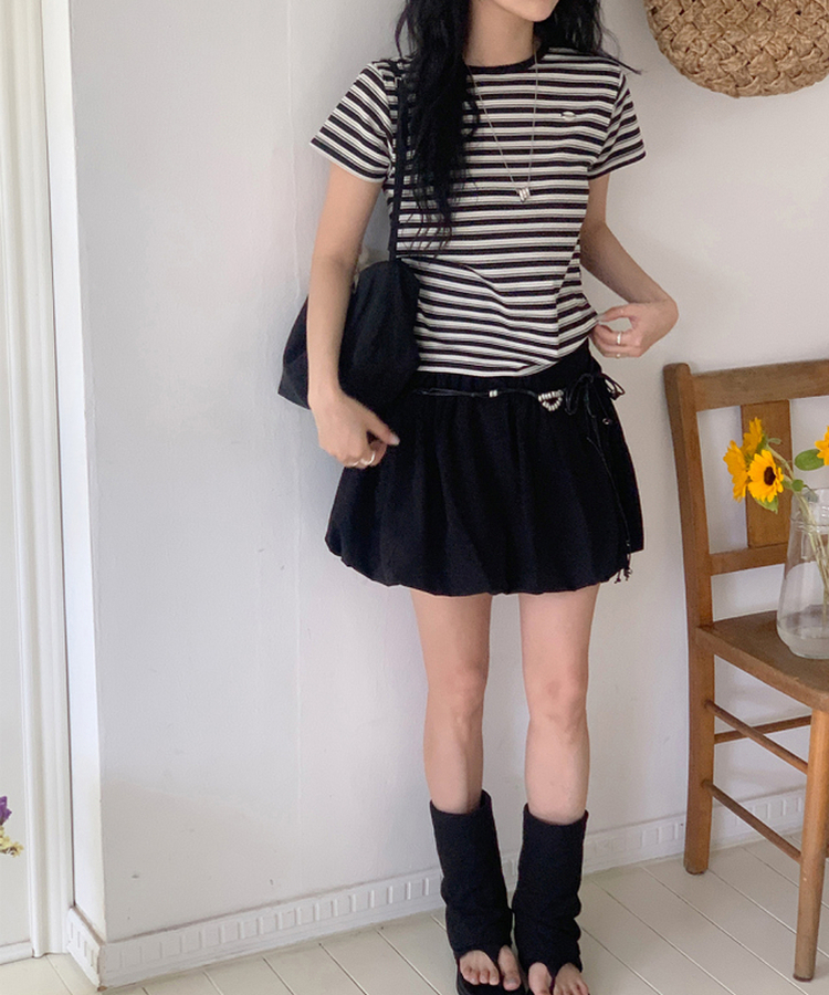 ストライプ半袖Tシャツ BLACK