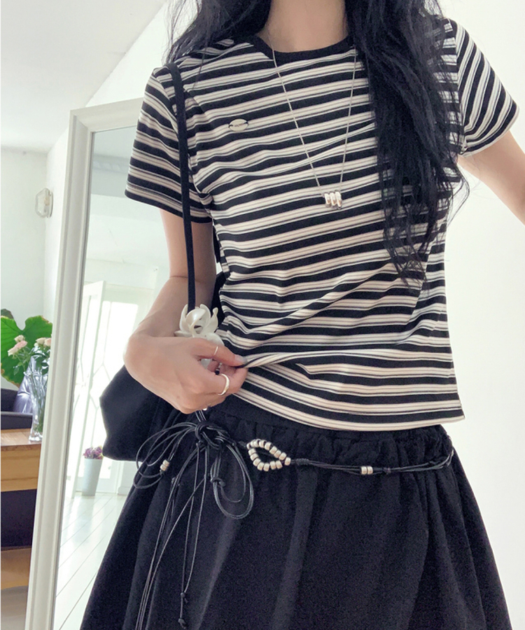 ストライプ半袖Tシャツ BLACK