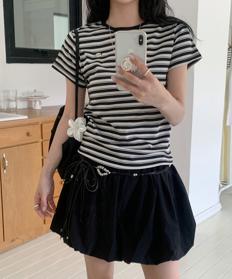 ストライプ半袖Tシャツ BLACK