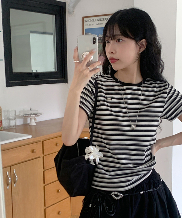 ストライプ半袖Tシャツ BLACK