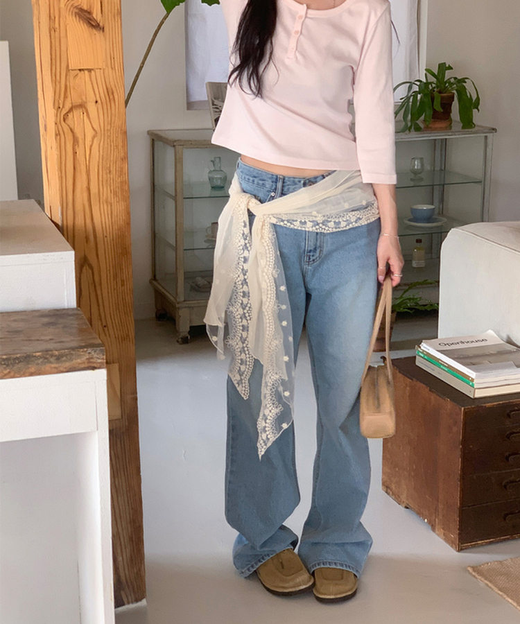 カジュアルセミブーツカットデニムパンツ LIGHT DENIM