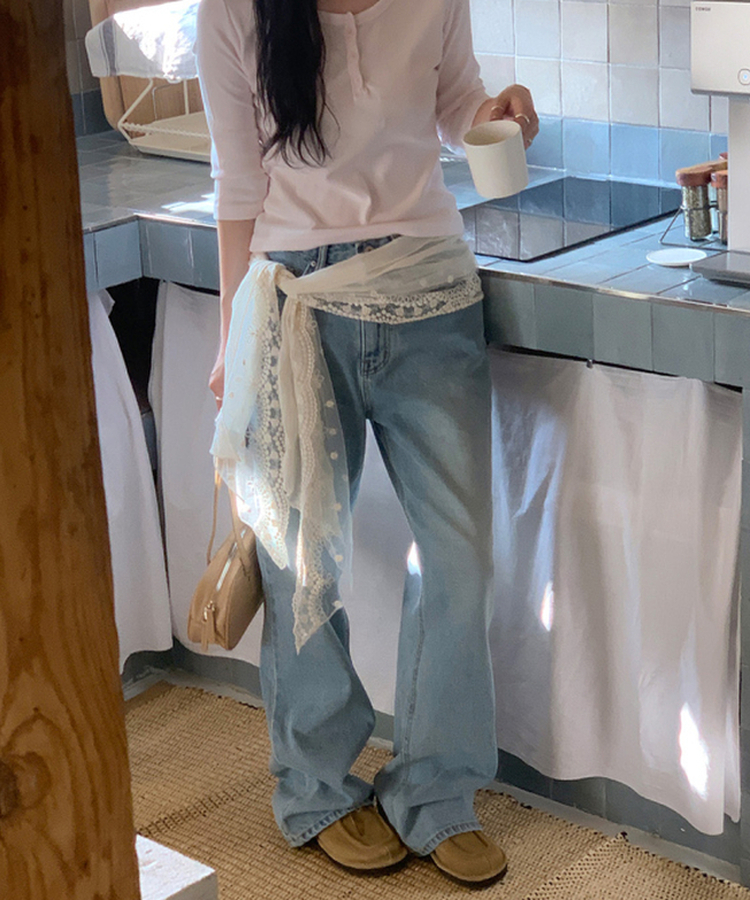 カジュアルセミブーツカットデニムパンツ LIGHT DENIM