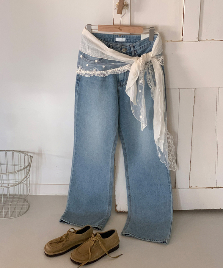 カジュアルセミブーツカットデニムパンツ