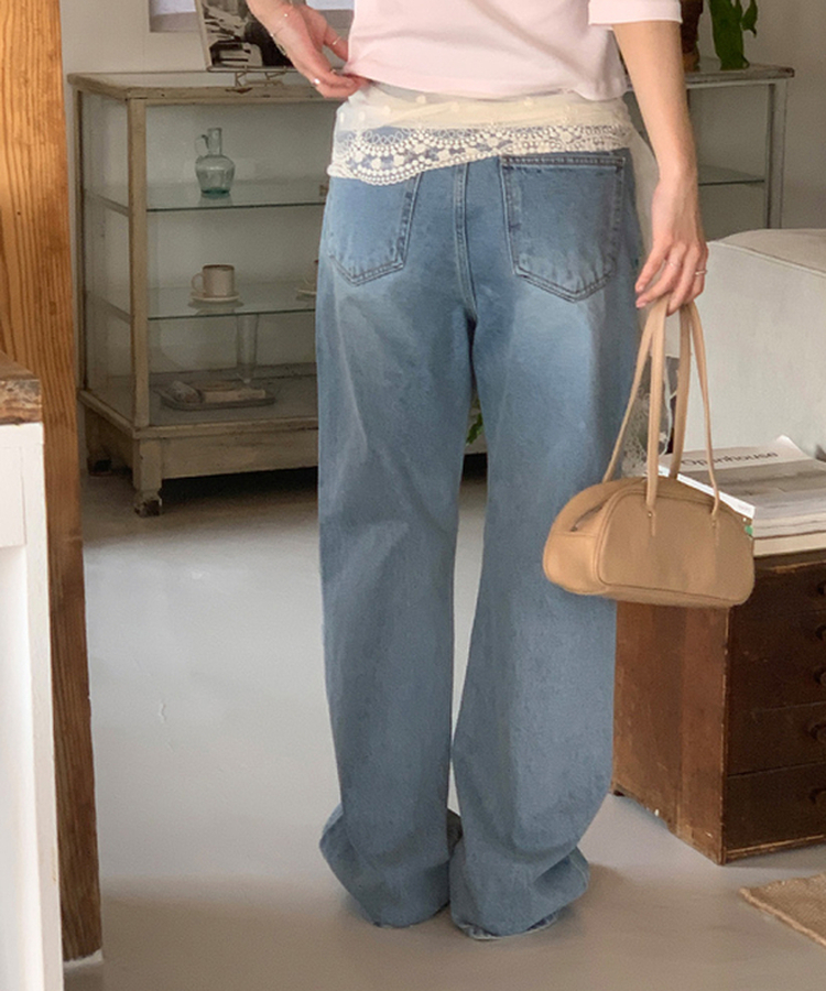 カジュアルセミブーツカットデニムパンツ LIGHT DENIM