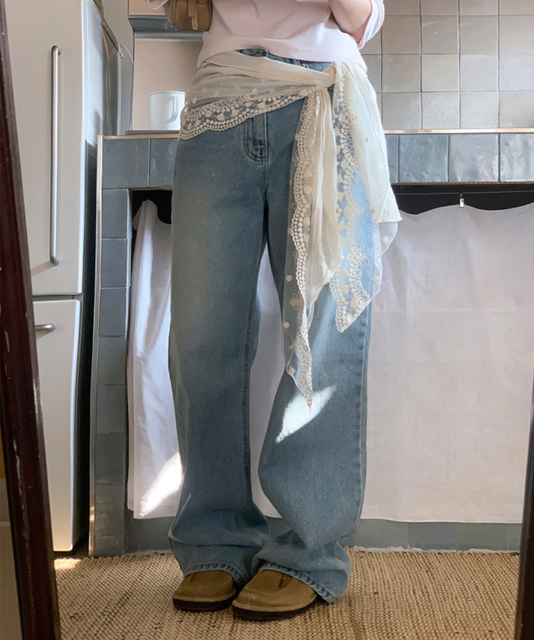 カジュアルセミブーツカットデニムパンツ LIGHT DENIM