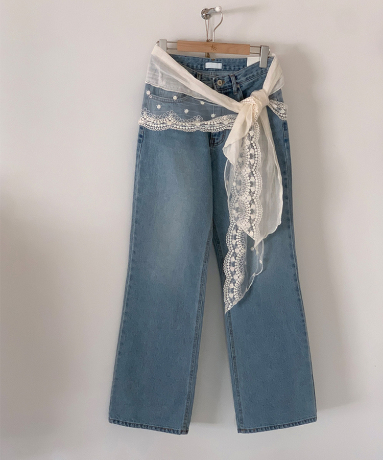 カジュアルセミブーツカットデニムパンツ