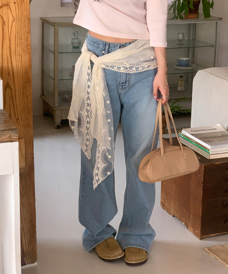 カジュアルセミブーツカットデニムパンツ LIGHT DENIM