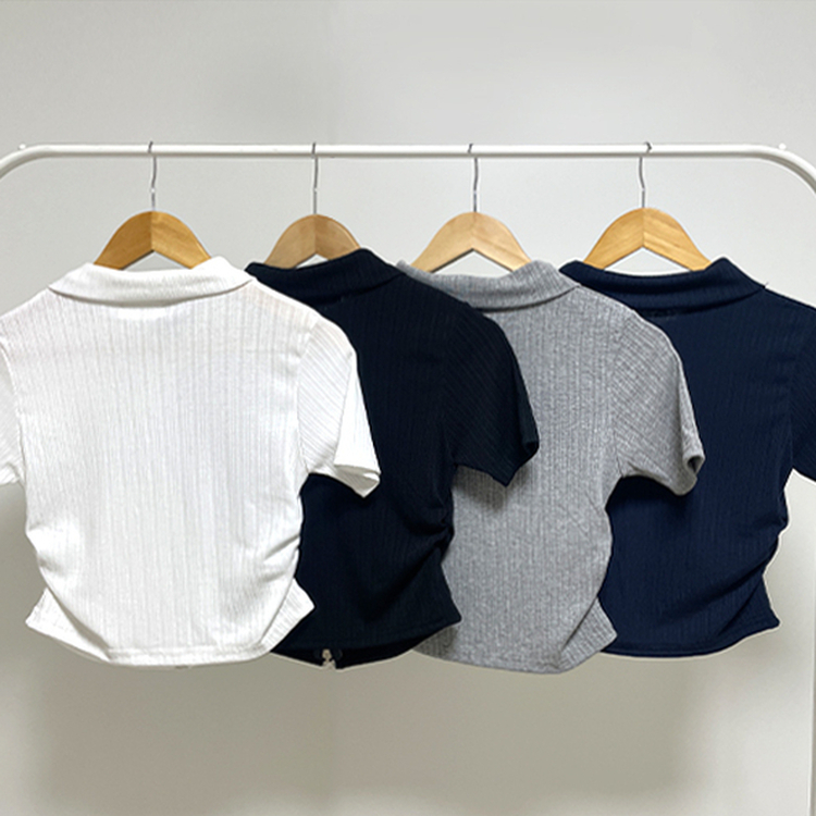 リブ半袖カラージップアップ