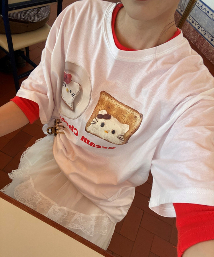 ボクシーフィットプリント半袖Tシャツ WHITE