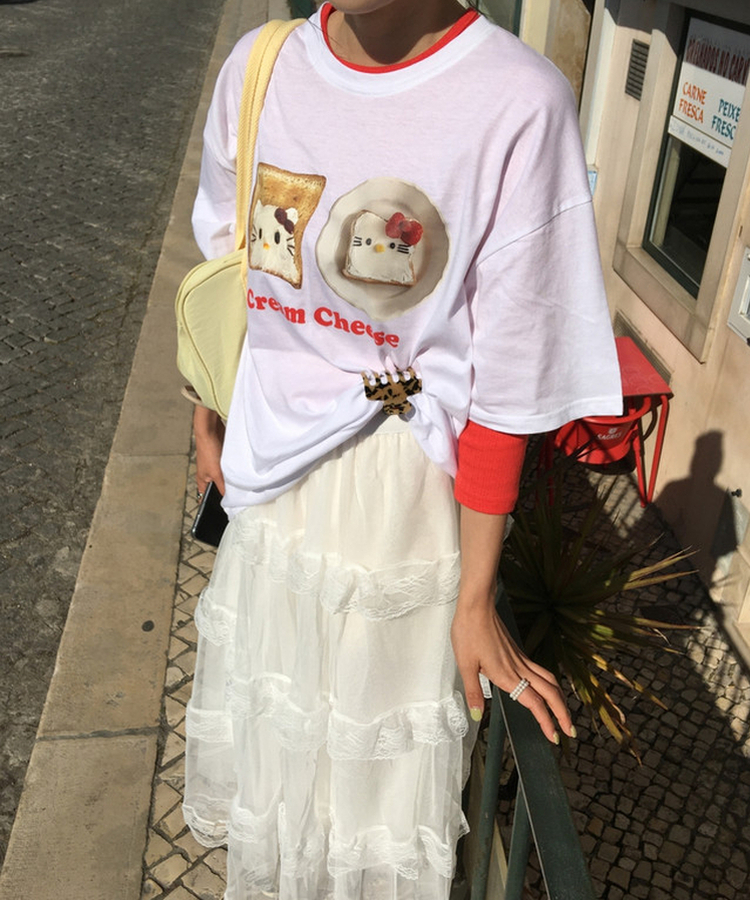 ボクシーフィットプリント半袖Tシャツ WHITE