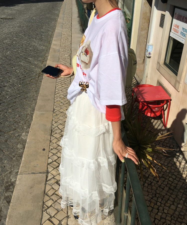 ボクシーフィットプリント半袖Tシャツ WHITE