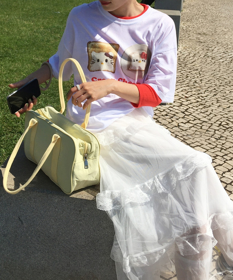 ボクシーフィットプリント半袖Tシャツ WHITE