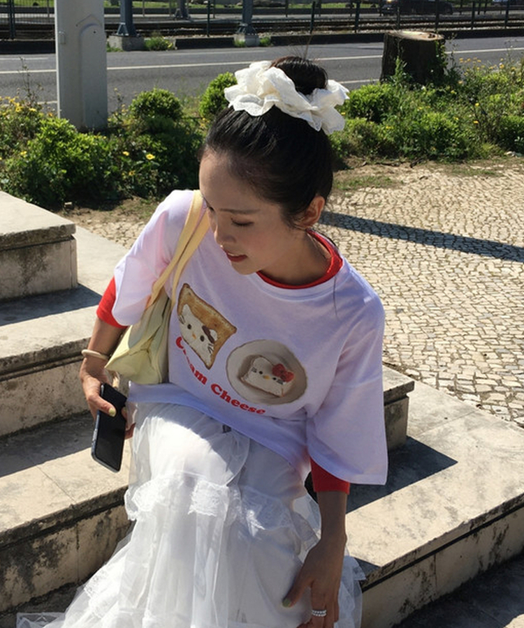 ボクシーフィットプリント半袖Tシャツ WHITE