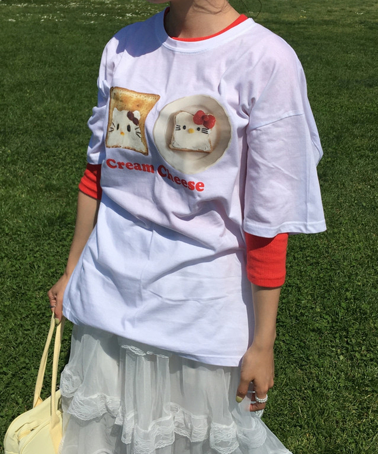 ボクシーフィットプリント半袖Tシャツ WHITE