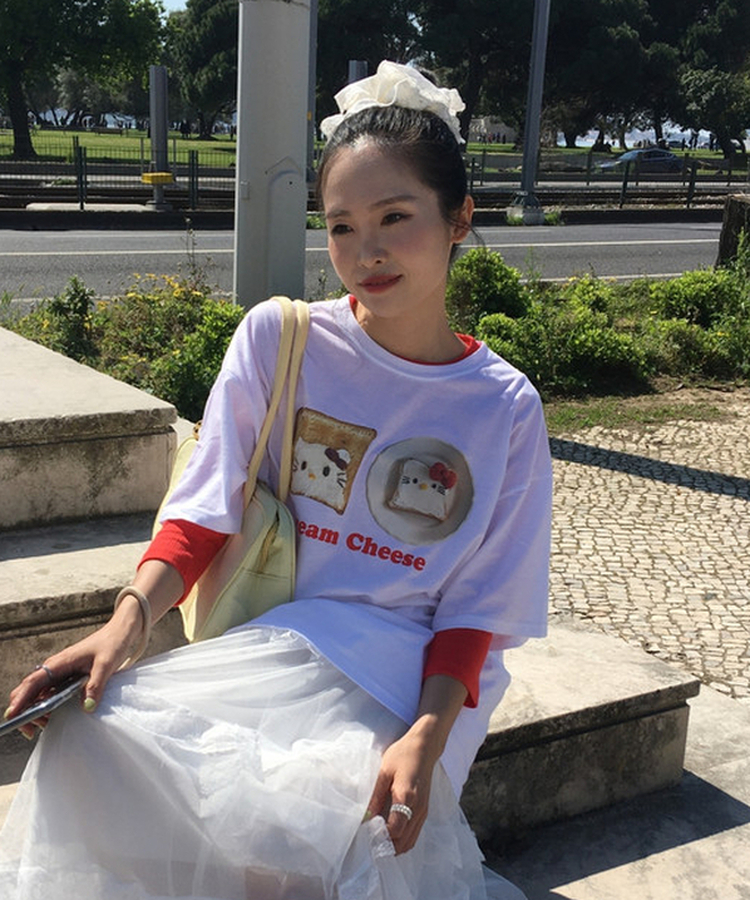 ボクシーフィットプリント半袖Tシャツ WHITE