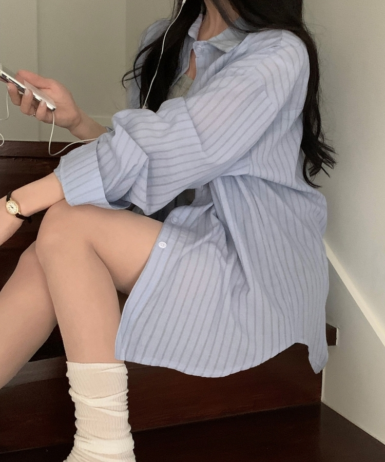 ルーズフィットストライプシャツ SKY BLUE