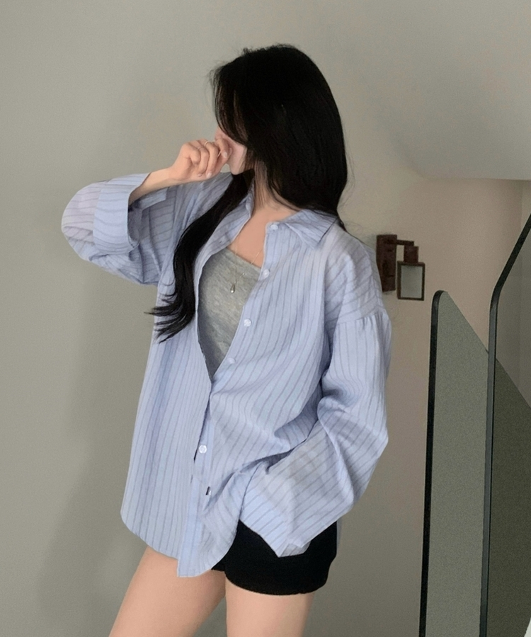 ルーズフィットストライプシャツ SKY BLUE