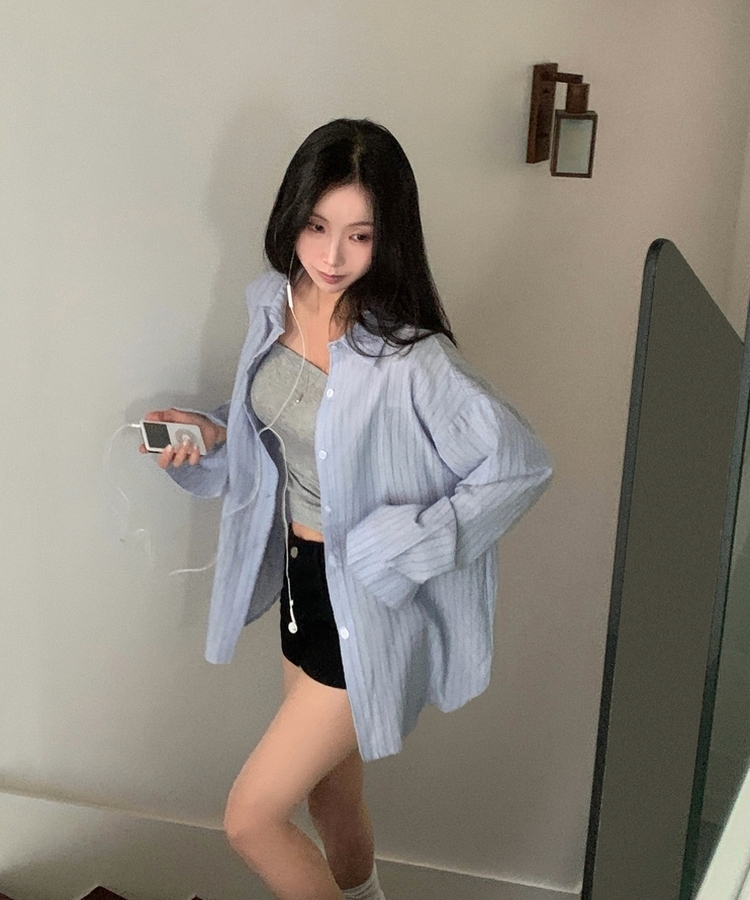 ルーズフィットストライプシャツ SKY BLUE