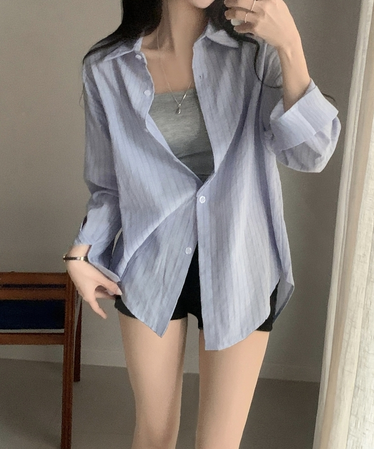 ルーズフィットストライプシャツ SKY BLUE