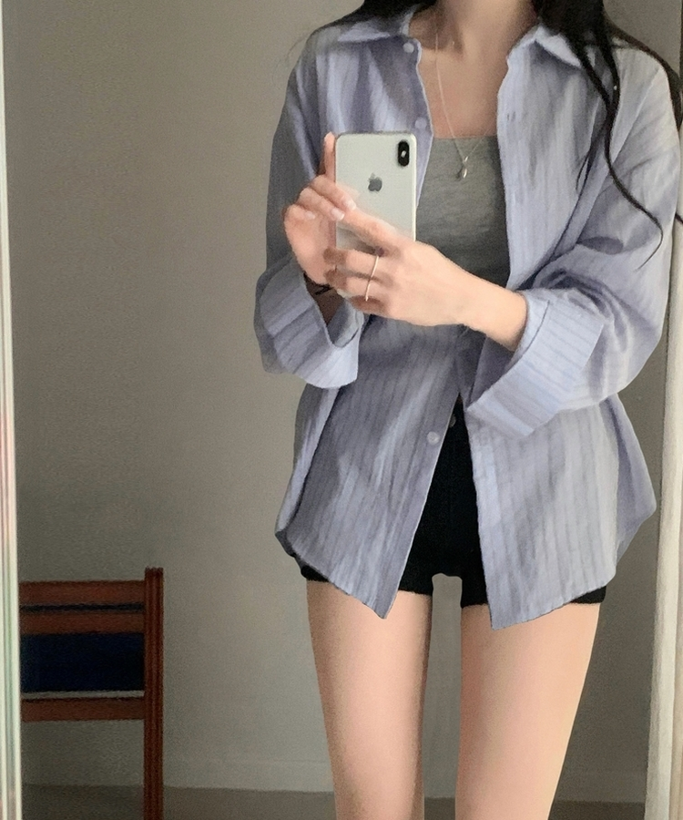 ルーズフィットストライプシャツ SKY BLUE