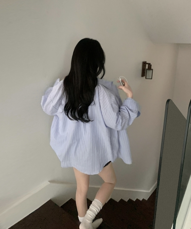 ルーズフィットストライプシャツ SKY BLUE