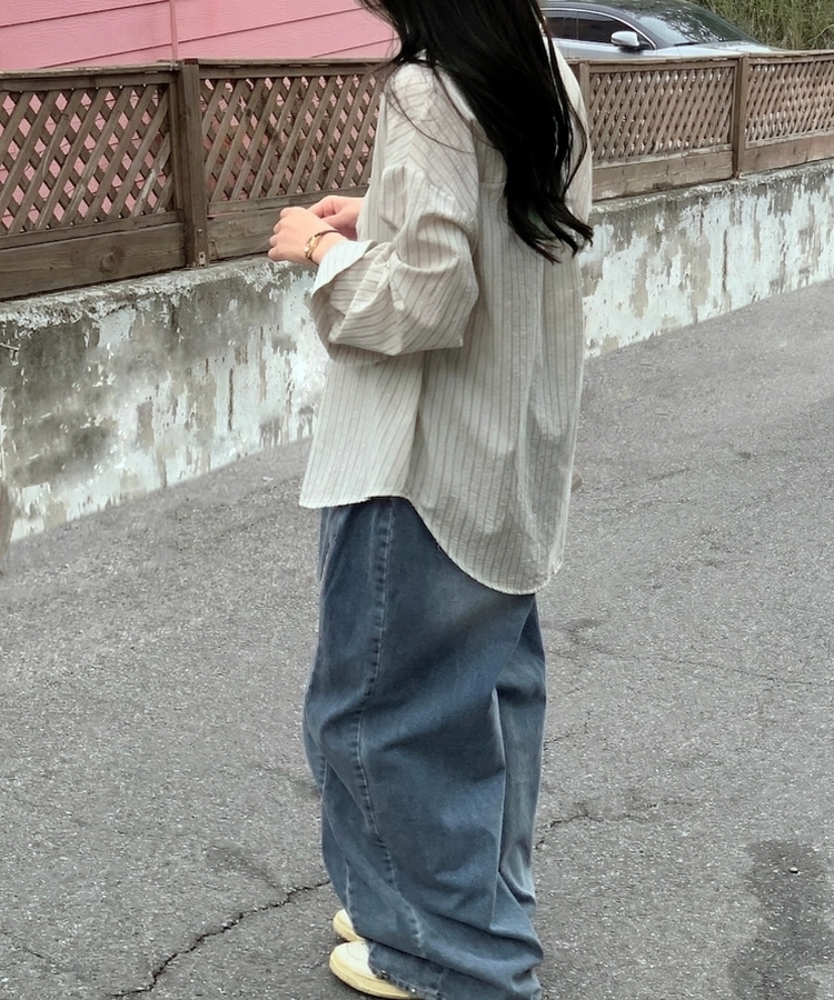 ルーズフィットストライプシャツ BEIGE