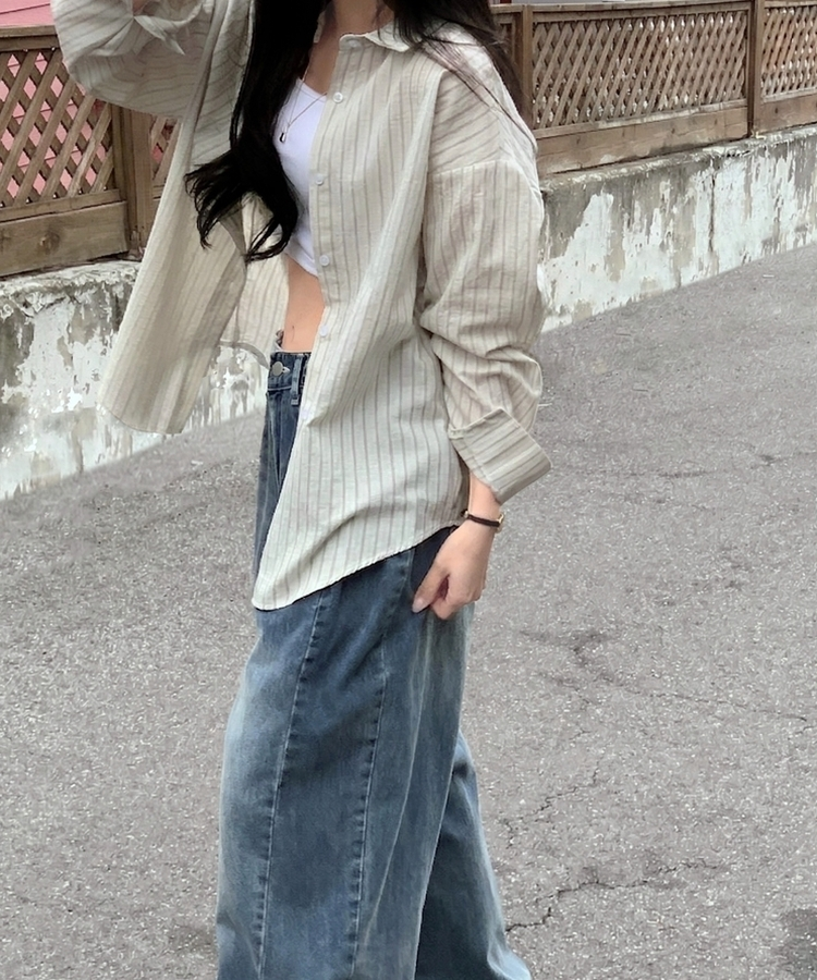 ルーズフィットストライプシャツ BEIGE