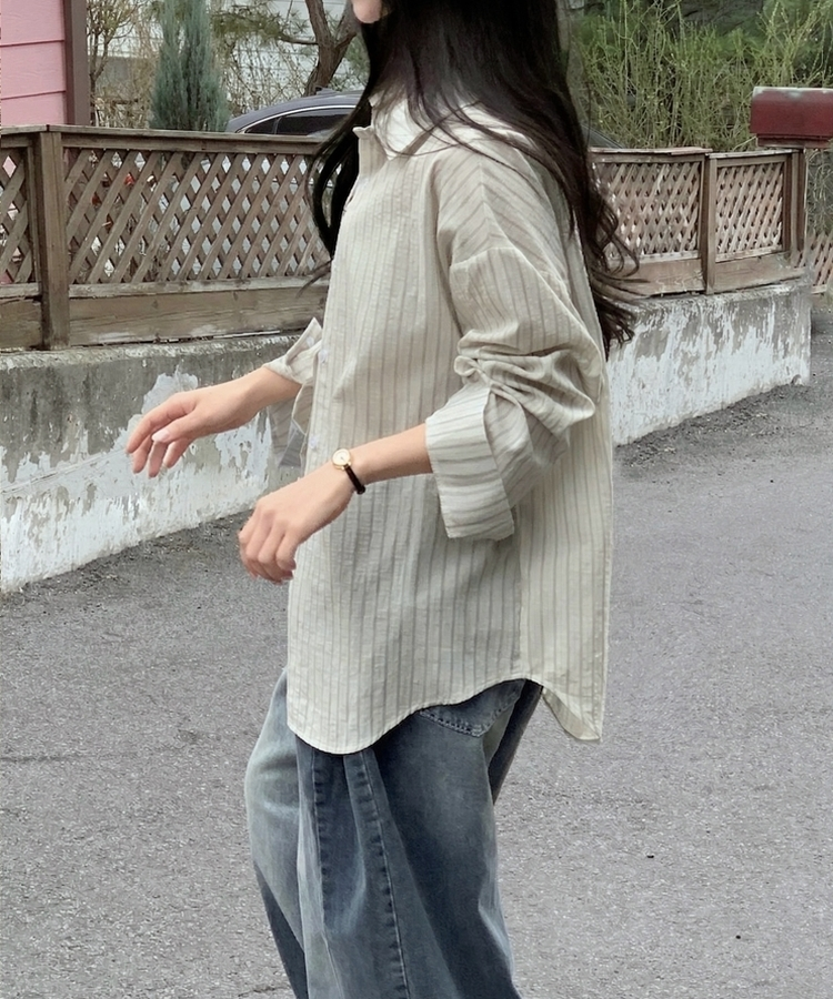 ルーズフィットストライプシャツ BEIGE