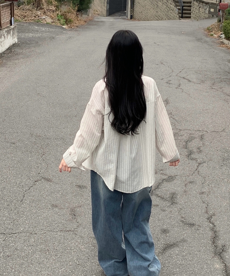 ルーズフィットストライプシャツ BEIGE