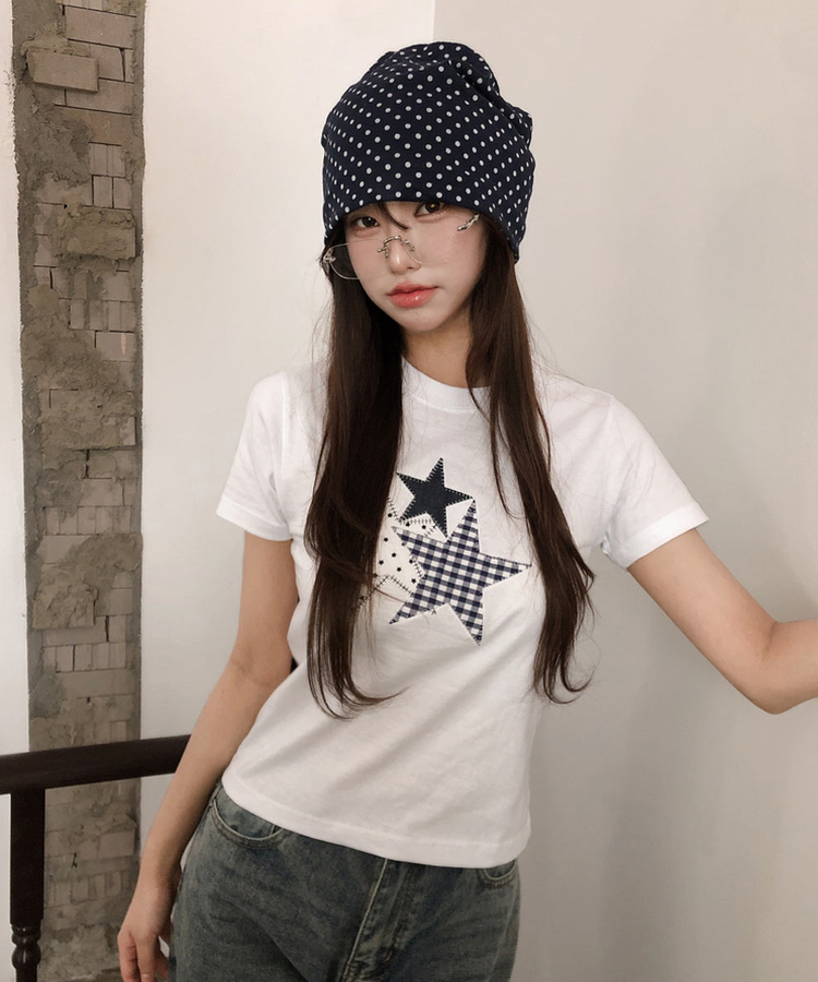 チェックスターパッチ半袖Tシャツ WHITE