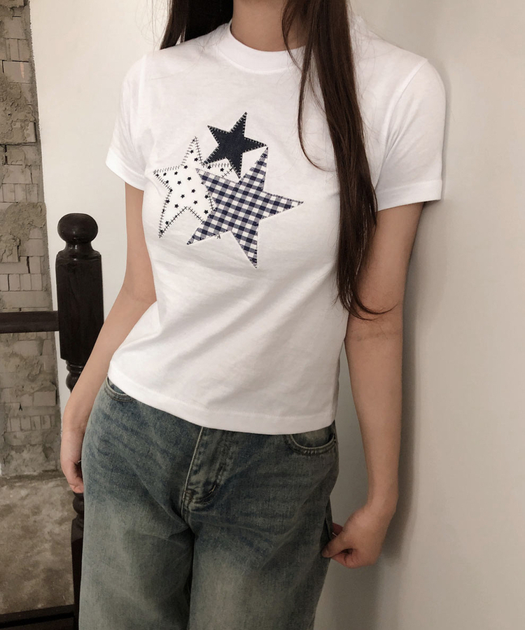 チェックスターパッチ半袖Tシャツ WHITE