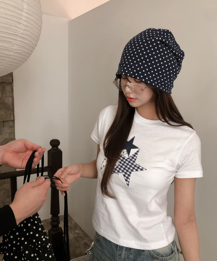 チェックスターパッチ半袖Tシャツ WHITE