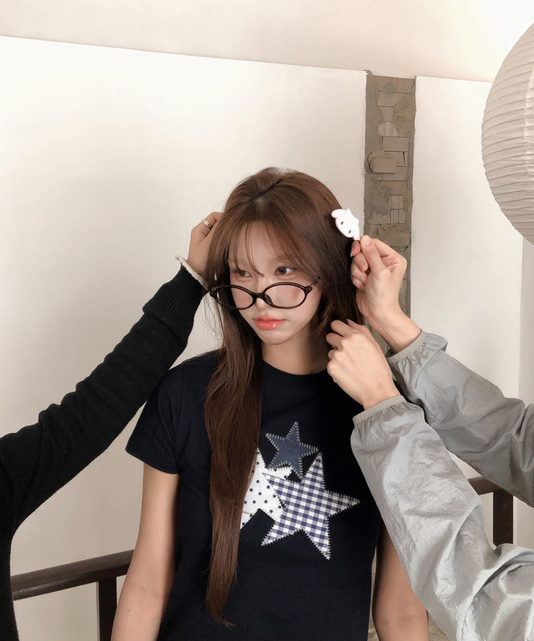 チェックスターパッチ半袖Tシャツ NAVY