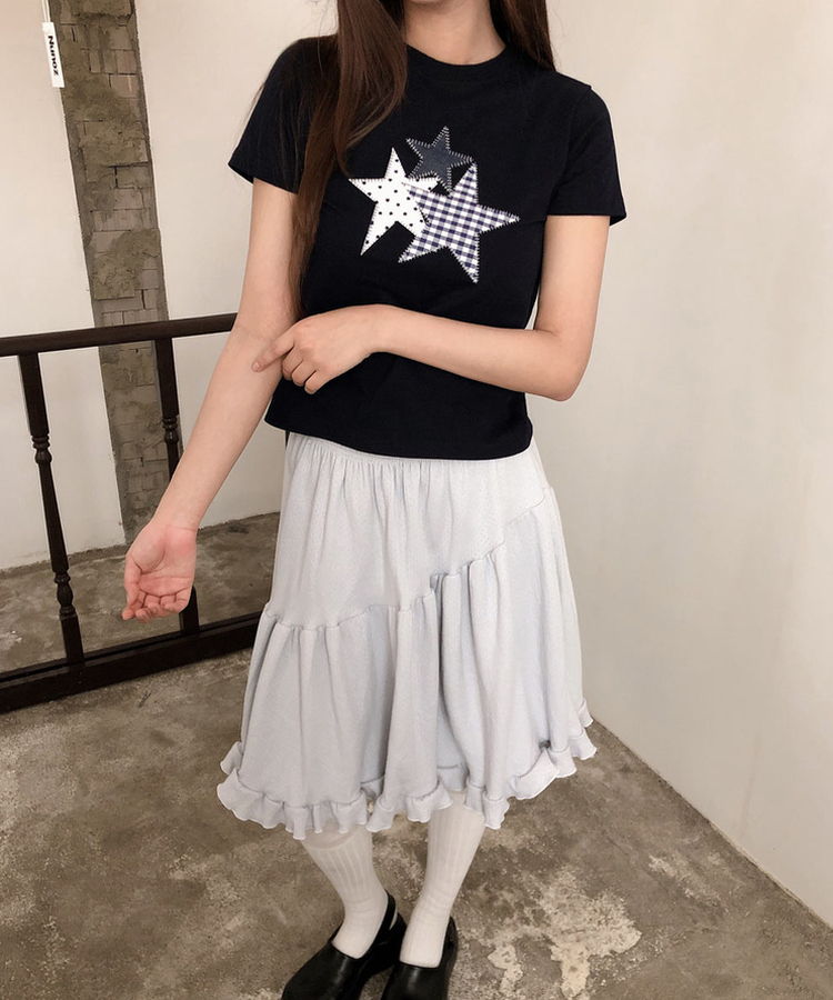 チェックスターパッチ半袖Tシャツ NAVY