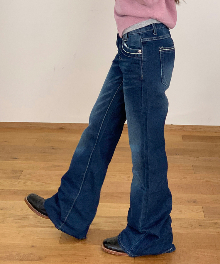 【丈別】ステッチデニムパンツ MID BLUE