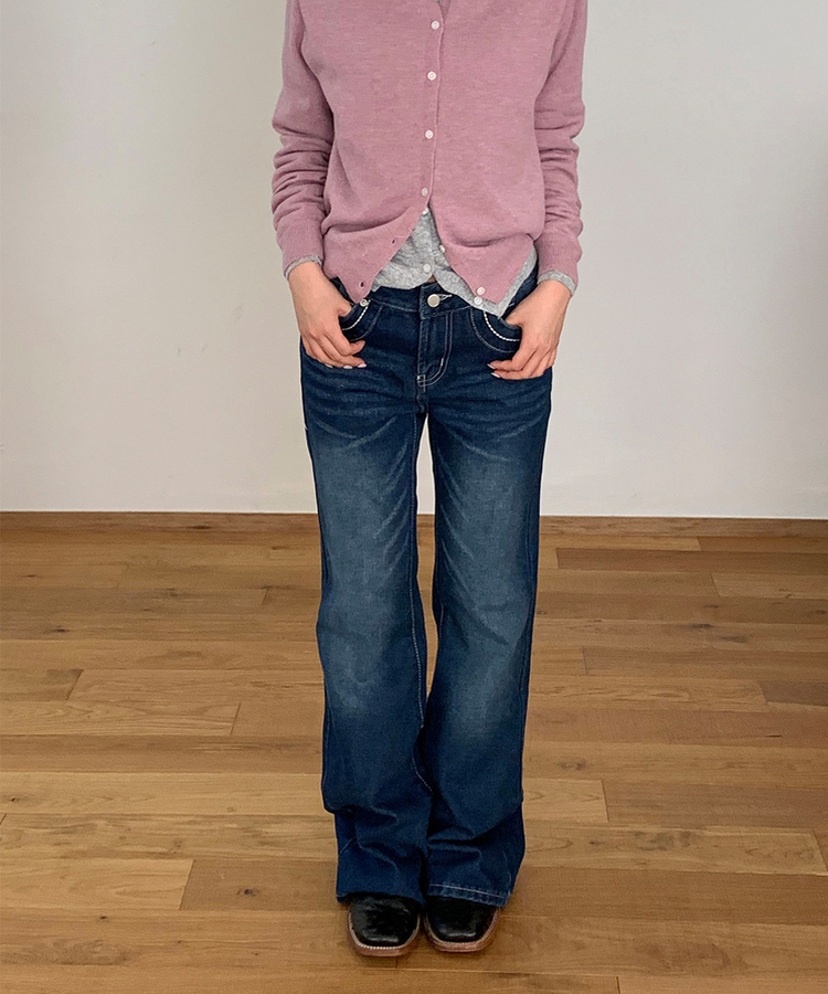 【丈別】ステッチデニムパンツ MID BLUE